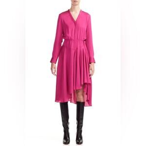 Maje Dress Pink Long Sleeve Asyemmetric Hem Size Small NWT